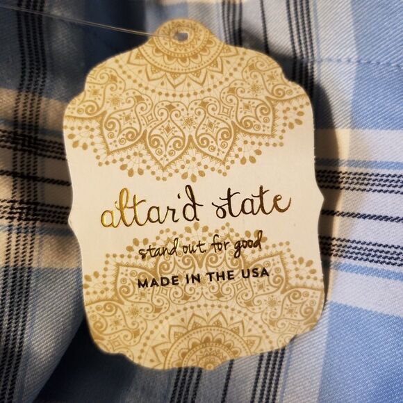 Altar'd State Women's Size M Blue White Check Spaghetti Strap Bodycon Mini Dress - Picture 3 of 7